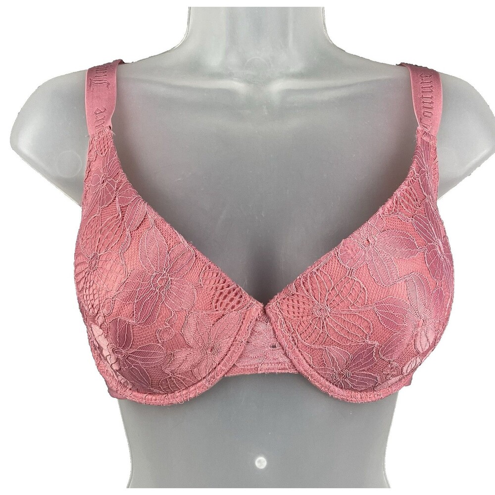 Juicy Couture Full Coverage Underwire Bra Women's 36D Pink Barbiecore Y2K Lacy